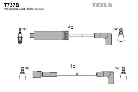 Комплект кабелей зажигания TESLA T737B