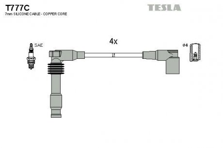 Провід свічковий Лачетті 1,8 (силікон) з мідною жилою TESLA T777C