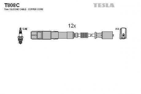 Комплект кабелей зажигания TESLA T808C