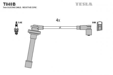 Провід високовольтні, комплект Nissan Primera 1.6 (96-02) TESLA T848B