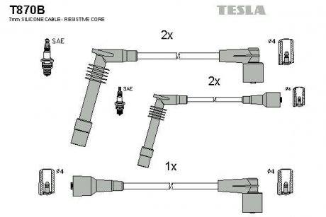 Провід високовольтні, комплект Opel Vectra b 1.6 (95-03),Opel Vectra b 1.6 (95-02) TESLA T870B