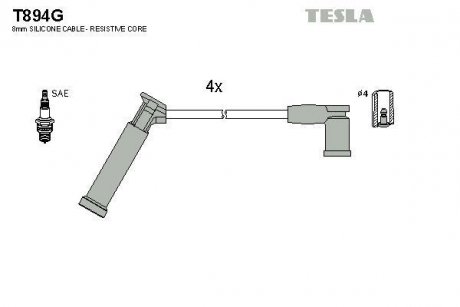 Комплект кабелей зажигания TESLA T894G