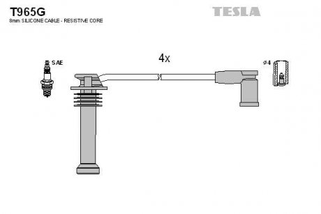 Провода высоковольтные, комплект Ford Fiesta v 2.0 (05-08),Ford Mondeo iii 1.8 (00-07) TESLA T965G