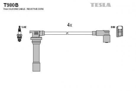 Провід високовольтні, комплект Mazda 323S (94-02) TESLA T980B