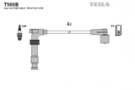 Провода свечные Лачетти 1,8 (силикон) TESLA T986B (фото 1)