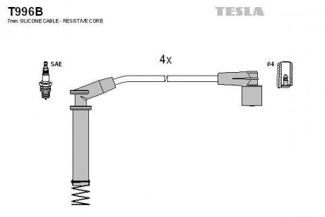 Комплект кабелей зажигания TESLA T996B