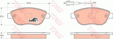 Колодки тормозные дисковые передние Doblo cargo(223), Doblo(263) (07-), Punto (12-), Fiorino (09-) TRW GDB1655