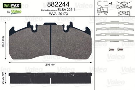 Колодки гальмівні, з монтажним комплектом WVA 293173 Valeo 882244