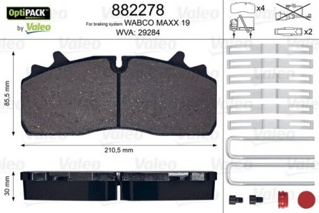 Тормозные колодки WVA 29284; 210,85,5x30 Valeo 882278