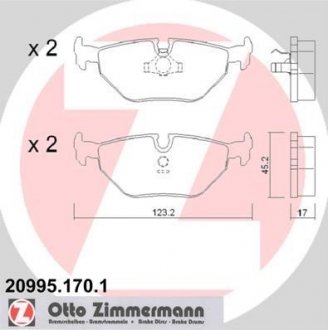 Колодки тормозные дисковые, к-кт ZIMMERMANN 209951701