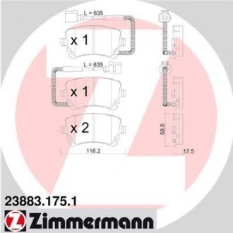 Колодки тормозные дисковые, к-кт ZIMMERMANN 238831751