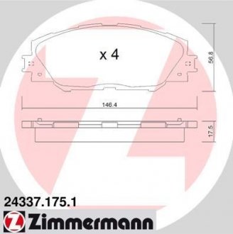 Колодки тормозные дисковые, к-кт ZIMMERMANN 243371751