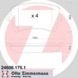 Колодки гальмівні дискові, к-кт (без датчика) ZIMMERMANN 246061751