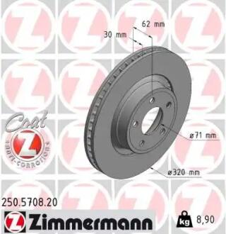 Диск тормозной FORD Coat Z ZIMMERMANN 250570820