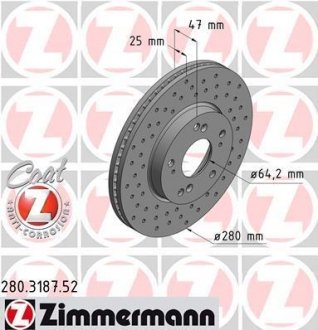 Диск тормозной ZIMMERMANN 280.3187.52