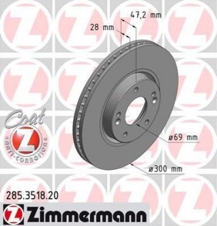 Диск тормозной Coat Z ZIMMERMANN 285351820 (фото 1)