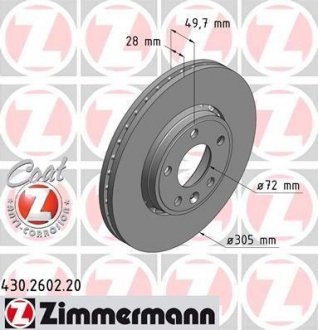 Диск гальмівний Coat Z ZIMMERMANN 430260220 (фото 1)