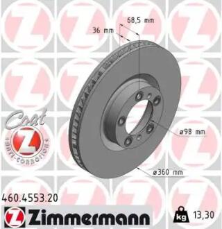 Диск тормозной левый Coat Z ZIMMERMANN 460455320