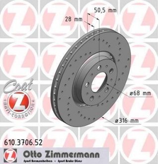 Диск тормозной ZIMMERMANN 610.3706.52